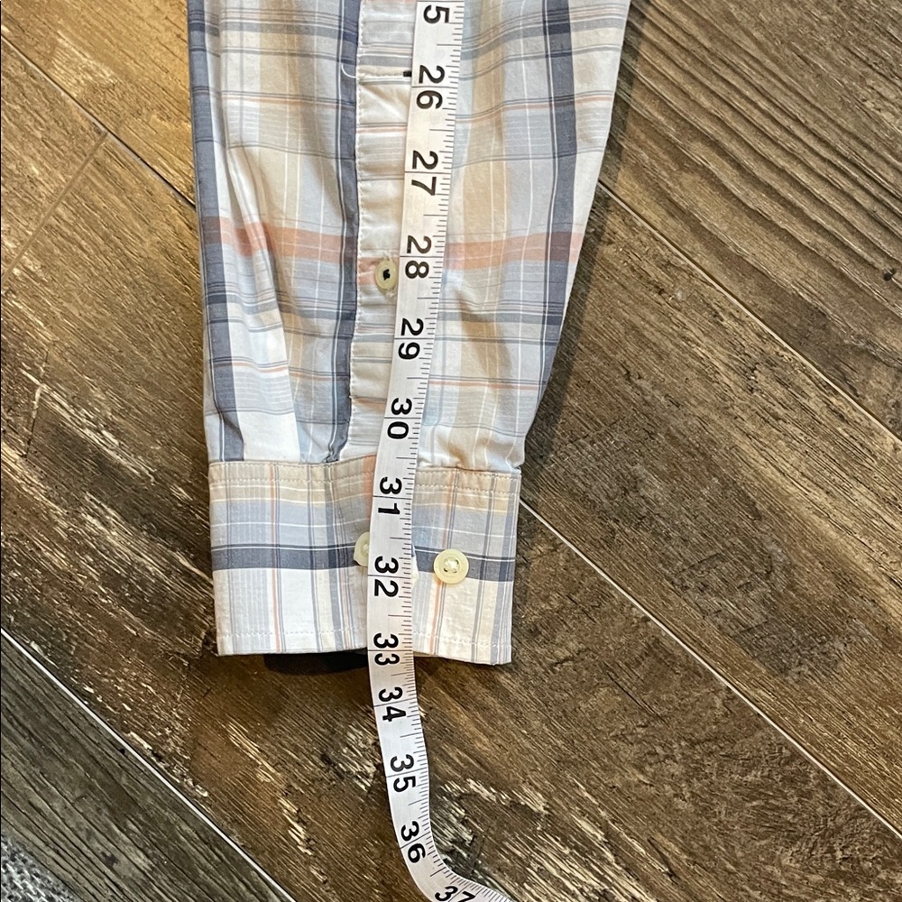 Banana Republic Men's Size Large Blue, Tan & White Plaid Button-Down Shirt - Picture 9 of 11